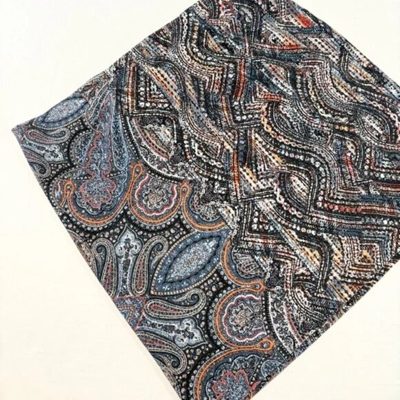 J. Jill Ponte Knit Pencil Skirt Gray Blue Paisley Print Pull On Stretch Waist LP - Picture 3 of 9